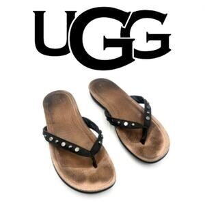 UGG women's black studded leather flat sandals - SIZE 8
